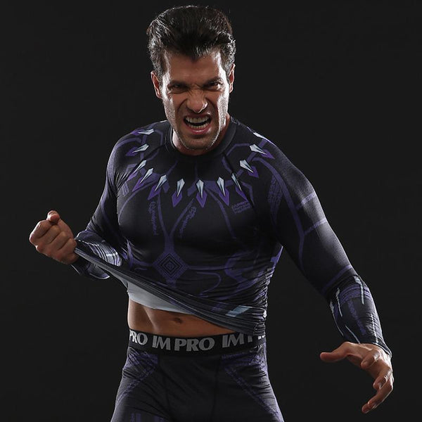 Avengers 3 BLACK PANTHER Long Sleeve Compression Shirt for Men