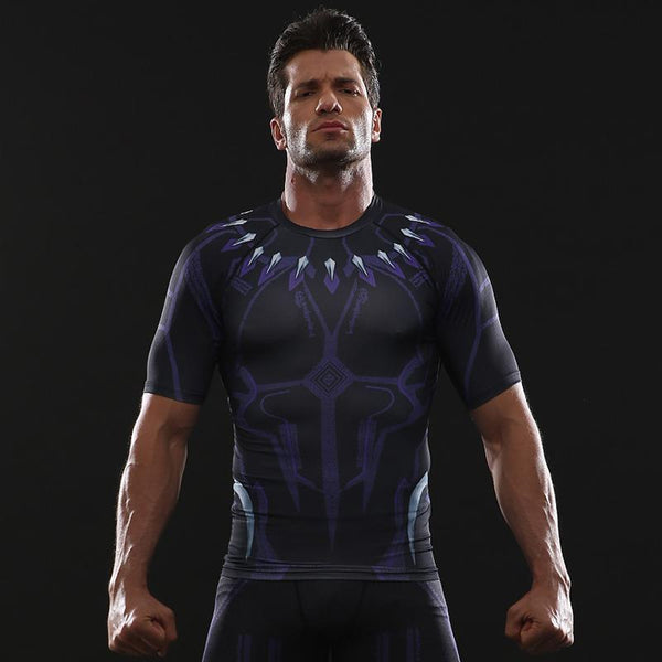 Avengers 3 BLACK PANTHER Short Sleeve Compression Shirt for Men