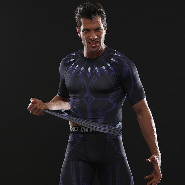 Avengers 3 BLACK PANTHER Short Sleeve Compression Shirt for Men