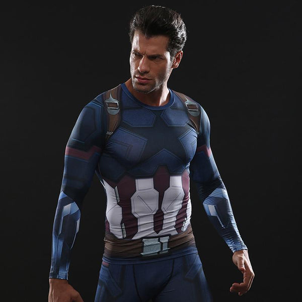 Avengers 3 CAPTAIN AMERICA Long Sleeve Compression Shirt for Men