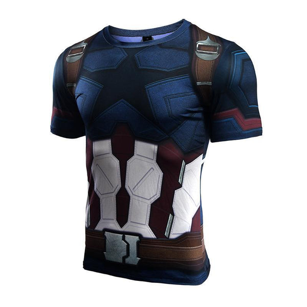 Avengers 3 CAPTAIN AMERICA Short Sleeve Compression Shirt for Men