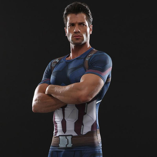 Avengers 3 CAPTAIN AMERICA Short Sleeve Compression Shirt for Men