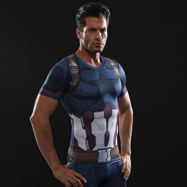 Avengers 3 CAPTAIN AMERICA Short Sleeve Compression Shirt for Men