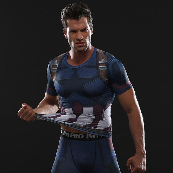 Avengers 3 CAPTAIN AMERICA Short Sleeve Compression Shirt for Men