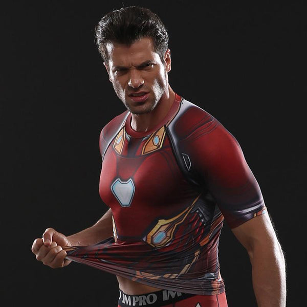 Avengers 3 IRON MAN Short Sleeve Compression Shirt for Men