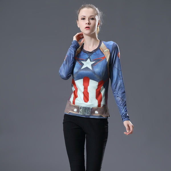 CAPTAIN AMERICA Long Sleeve Compression Shirt for Women