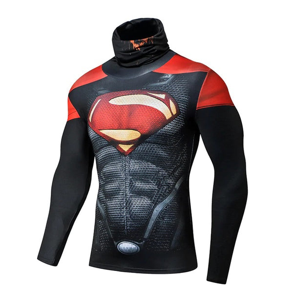 High Collar/Facemask Red SUPERMAN Compression Shirt
