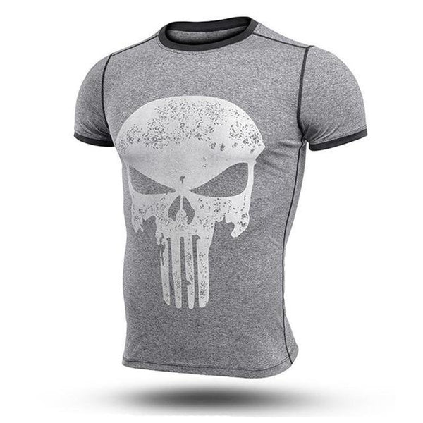Gray PUNISHER Compression Shirt for Men (Short Sleeve)