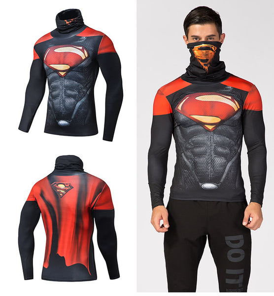 High Collar/Facemask Red SUPERMAN Compression Shirt