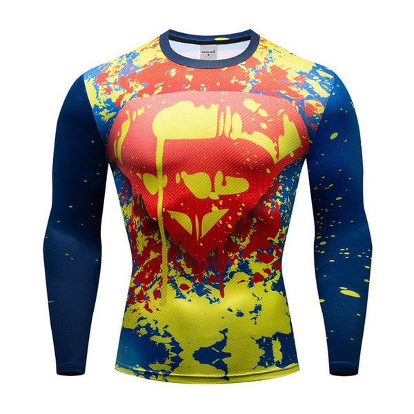 Painted SUPERMAN Logo Long Sleeve Compression Shirt For Men