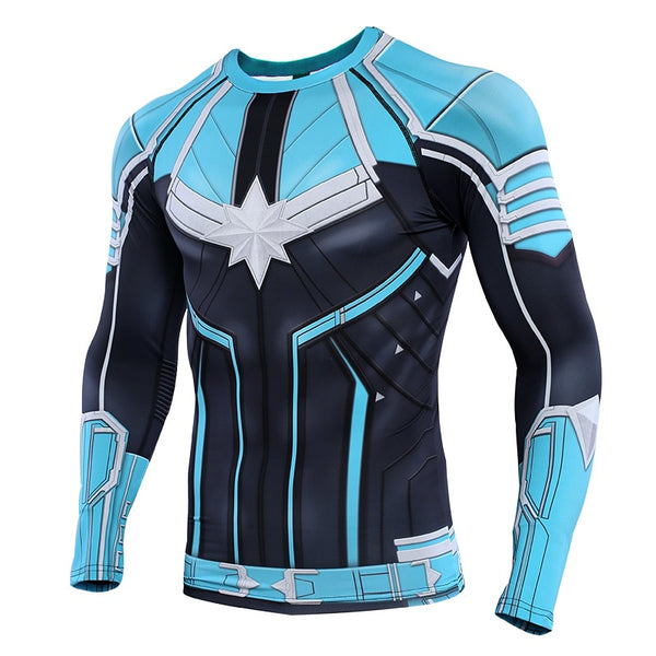 Blue CAPTAIN MARVEL Long Sleeve Compression Shirt for Men