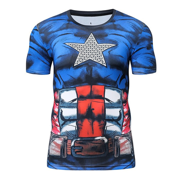 Blue CAPTAIN AMERICA Short Sleeve Compression Shirt for Men