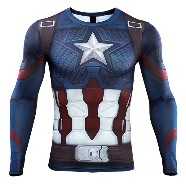 Avengers 4 Endgame CAPTAIN AMERICA Long Sleeve Compression Shirt for Men