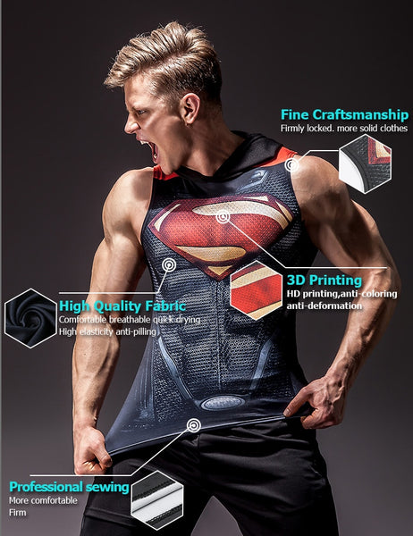 Hooded SUPERMAN Compression Tank Top For Men