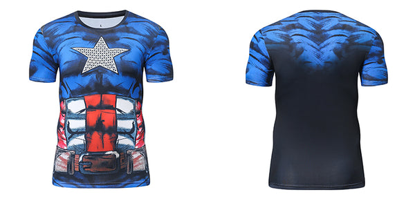 Blue CAPTAIN AMERICA Short Sleeve Compression Shirt for Men