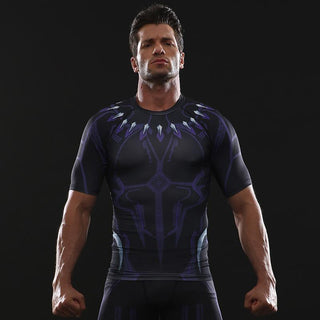 Avengers 3 BLACK PANTHER Short Sleeve Compression Shirt for Men