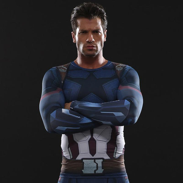 Avengers 3 CAPTAIN AMERICA Long Sleeve Compression Shirt for Men