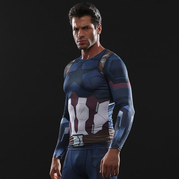 Avengers 3 CAPTAIN AMERICA Long Sleeve Compression Shirt for Men