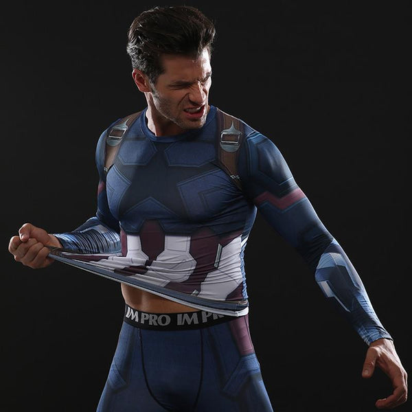 Avengers 3 CAPTAIN AMERICA Long Sleeve Compression Shirt for Men