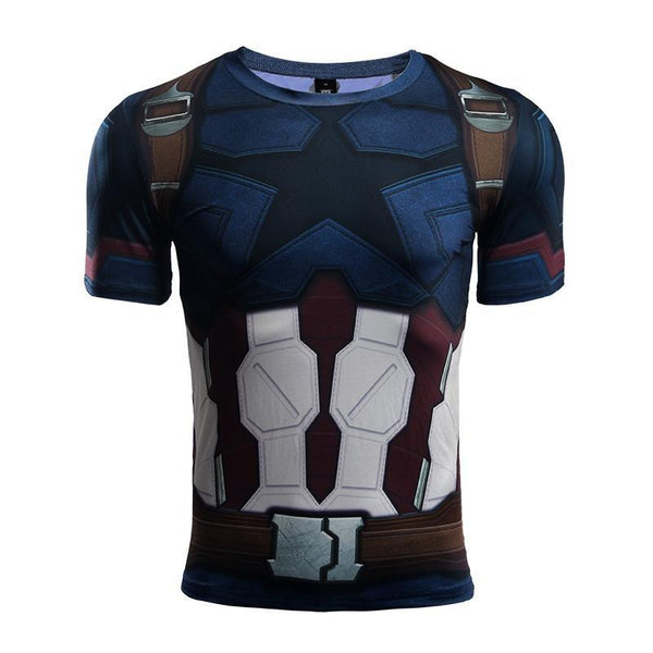 Avengers 3 CAPTAIN AMERICA Short Sleeve Compression Shirt for Men