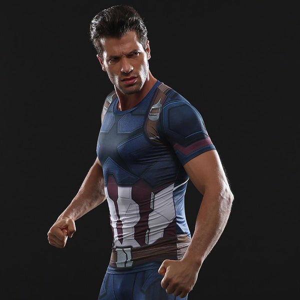 Avengers 3 CAPTAIN AMERICA Short Sleeve Compression Shirt for Men