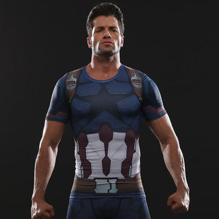 Avengers 3 CAPTAIN AMERICA Short Sleeve Compression Shirt for Men
