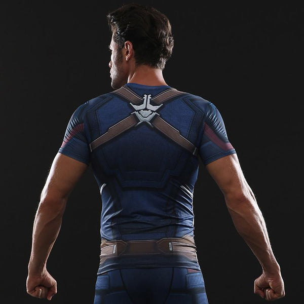 Avengers 3 CAPTAIN AMERICA Short Sleeve Compression Shirt for Men