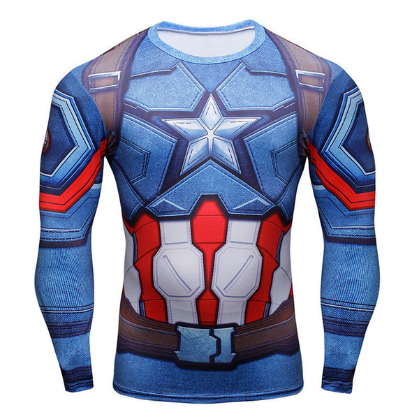 T-shirt compression noir Captain America pour homme à manches longues •  Instant Santé