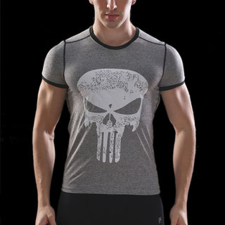 Gray PUNISHER Compression Shirt for Men (Short Sleeve)