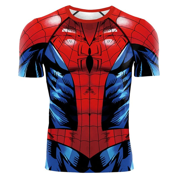 Comic Style SPIDERMAN Short Sleeve Compression Shirt for Men