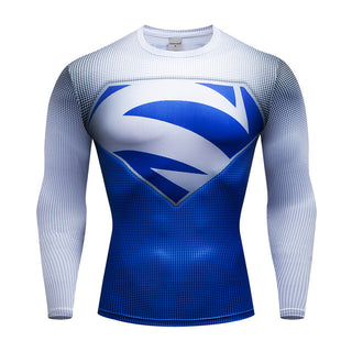 White SUPERMAN Long Sleeve Compression Shirt For Men