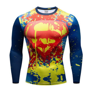 Painted SUPERMAN Logo Long Sleeve Compression Shirt For Men
