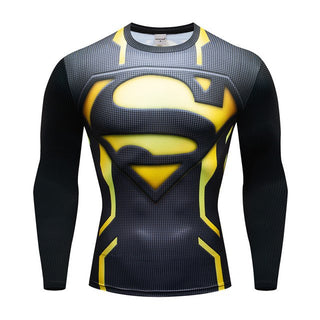 SUPERMAN Yellow Logo Long Sleeve Compression Shirt For Men
