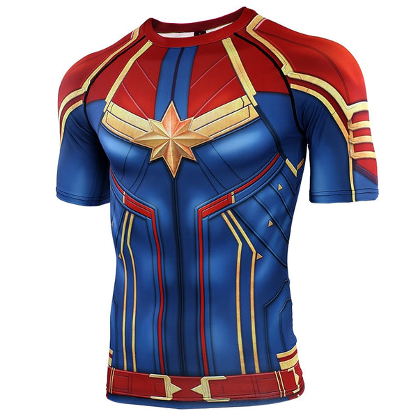 Red CAPTAIN MARVEL Short Sleeve Compression Shirt for Men