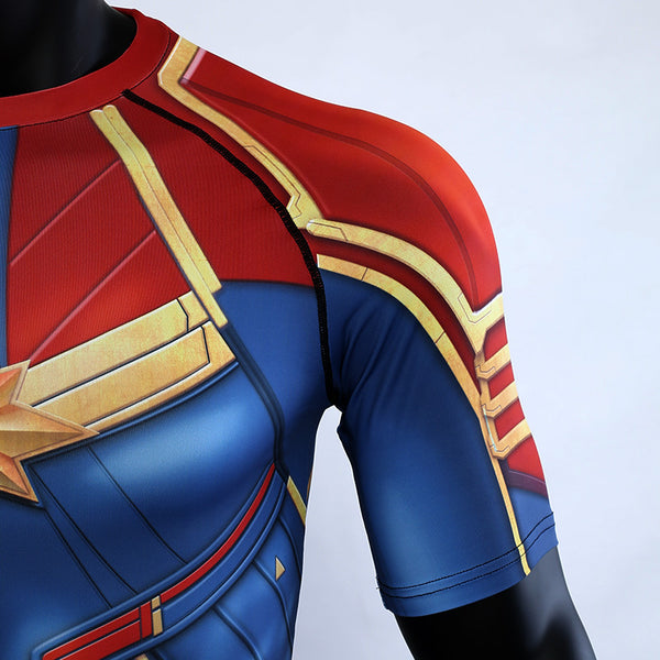 Red CAPTAIN MARVEL Short Sleeve Compression Shirt for Men