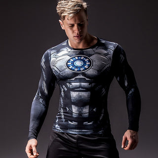 Black & White IRON MAN Long Sleeve Compression Shirt for Men