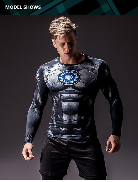 Black & White IRON MAN Long Sleeve Compression Shirt for Men