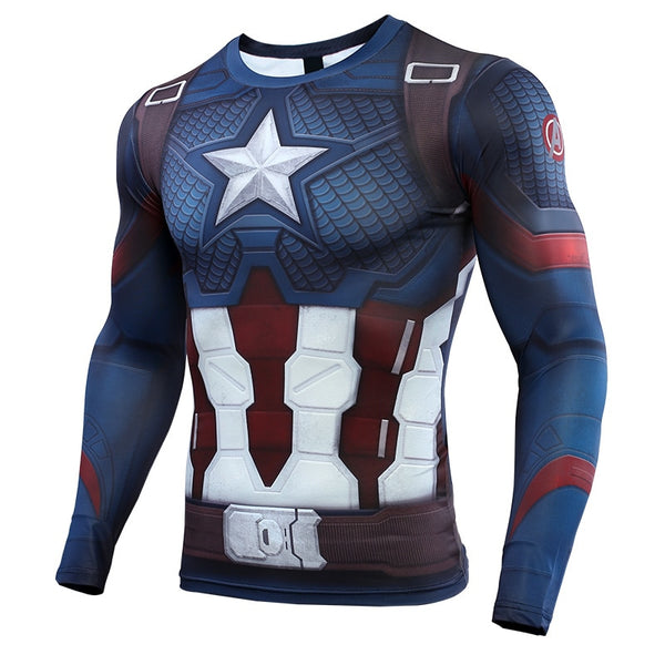 Avengers 4 Endgame CAPTAIN AMERICA Long Sleeve Compression Shirt for Men