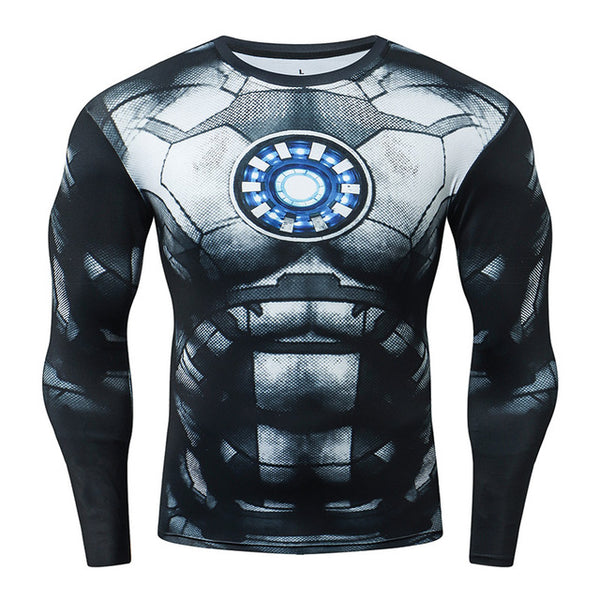 Black & White IRON MAN Long Sleeve Compression Shirt for Men