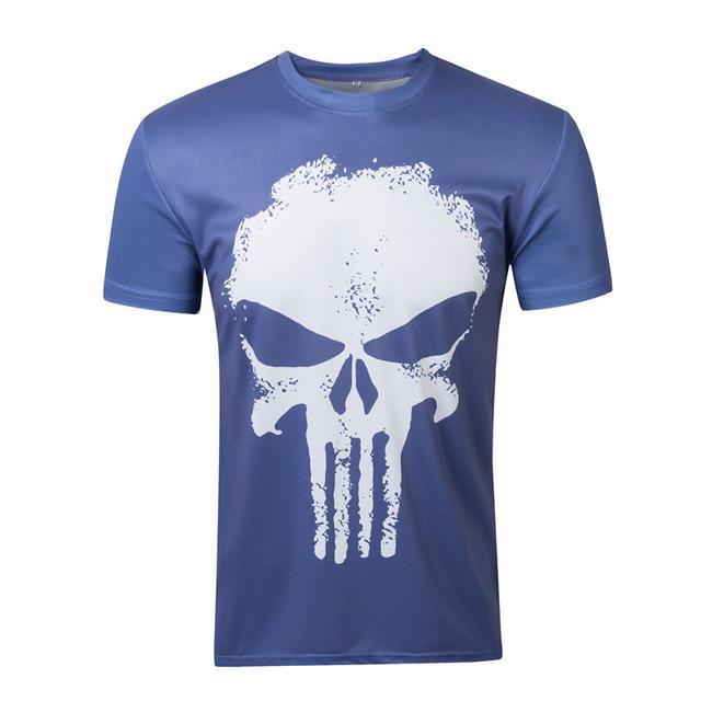 ★ POSZER★ Punching Cap Sleeve T-Shirt Blue 252PCCTS040F Short Sleeve PUNISHER T-Shirt for Men (Blue/White/Black