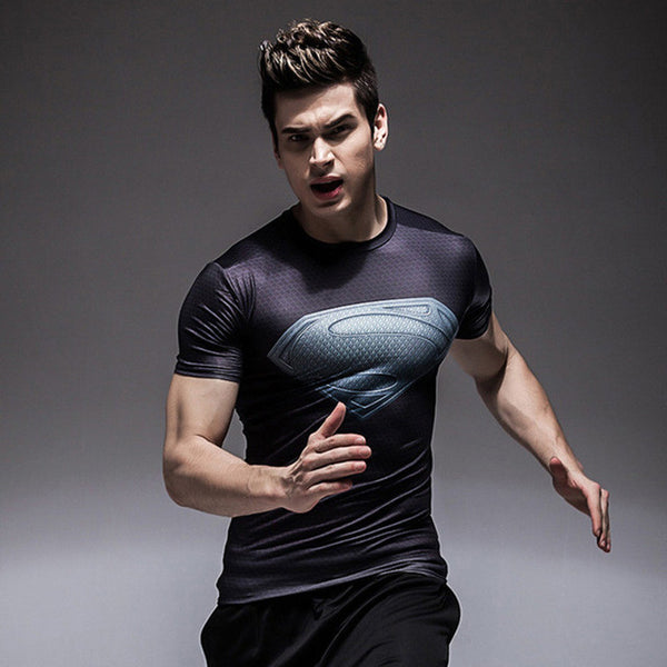T Shirt Compression homme Superman fashion musculation mens muscles 11
