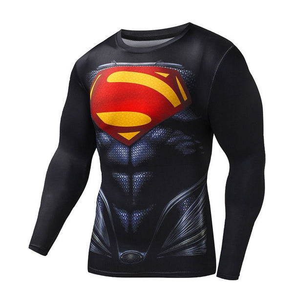 T-shirt compression Superman pour homme à manches longues